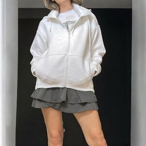 Fabletics White Zebra Neoprene Jacket Removable Hood Zip Up S